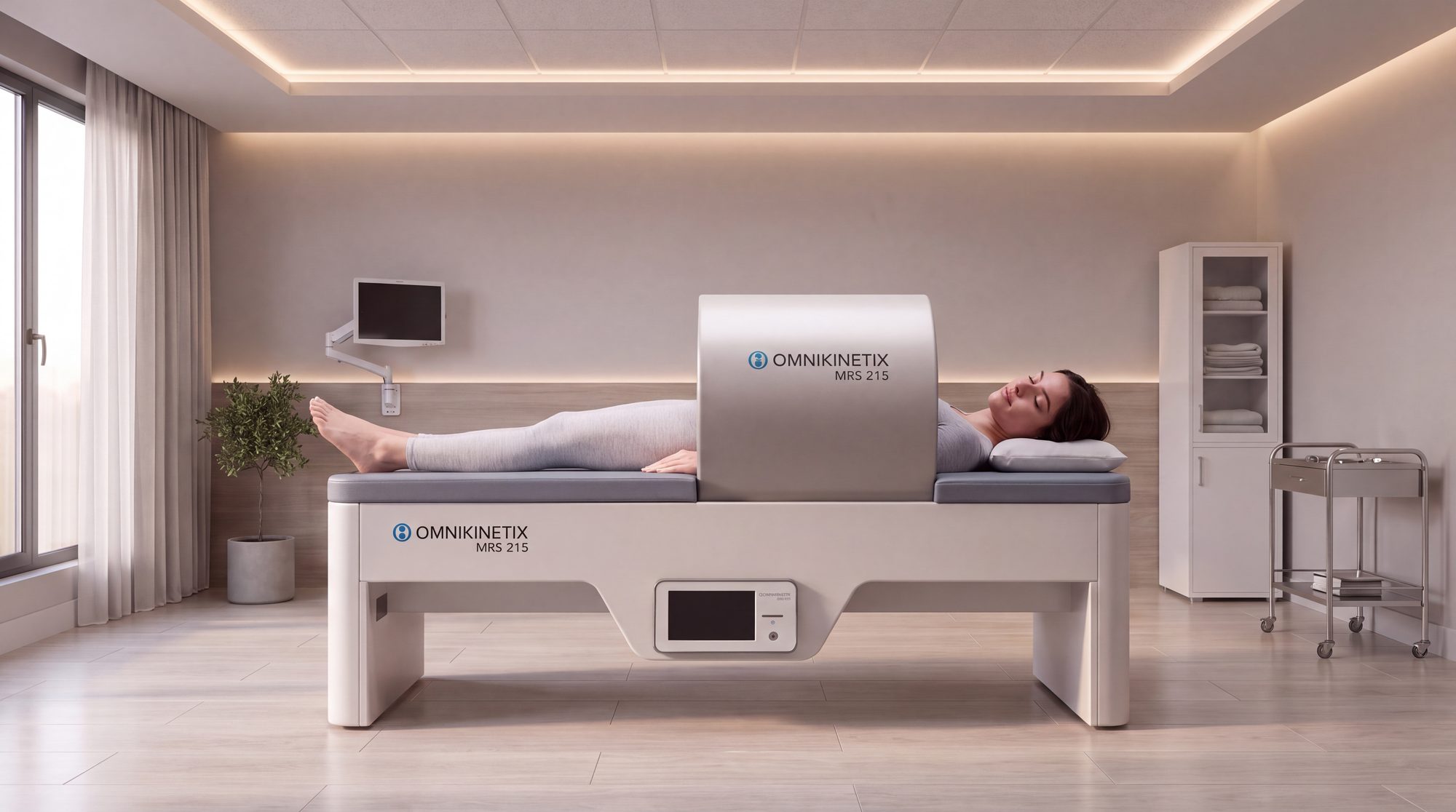 Пациентка на процедуре ЯМР-терапии в аппарате OMNIKINETIX MRS 215